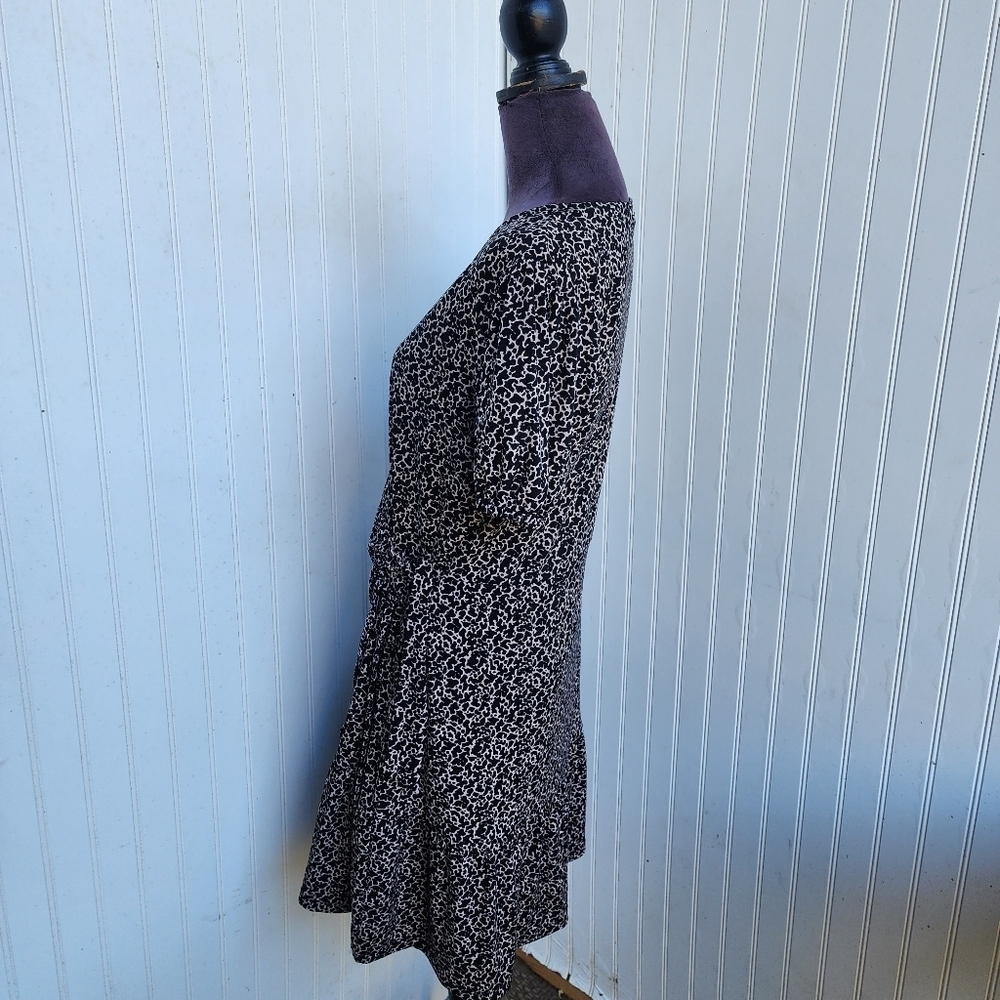 MICHAEL Michael Kors Black Beige Print Tie Faux Wrap Dress Ruffle Short Sleeve L - Picture 6 of 13
